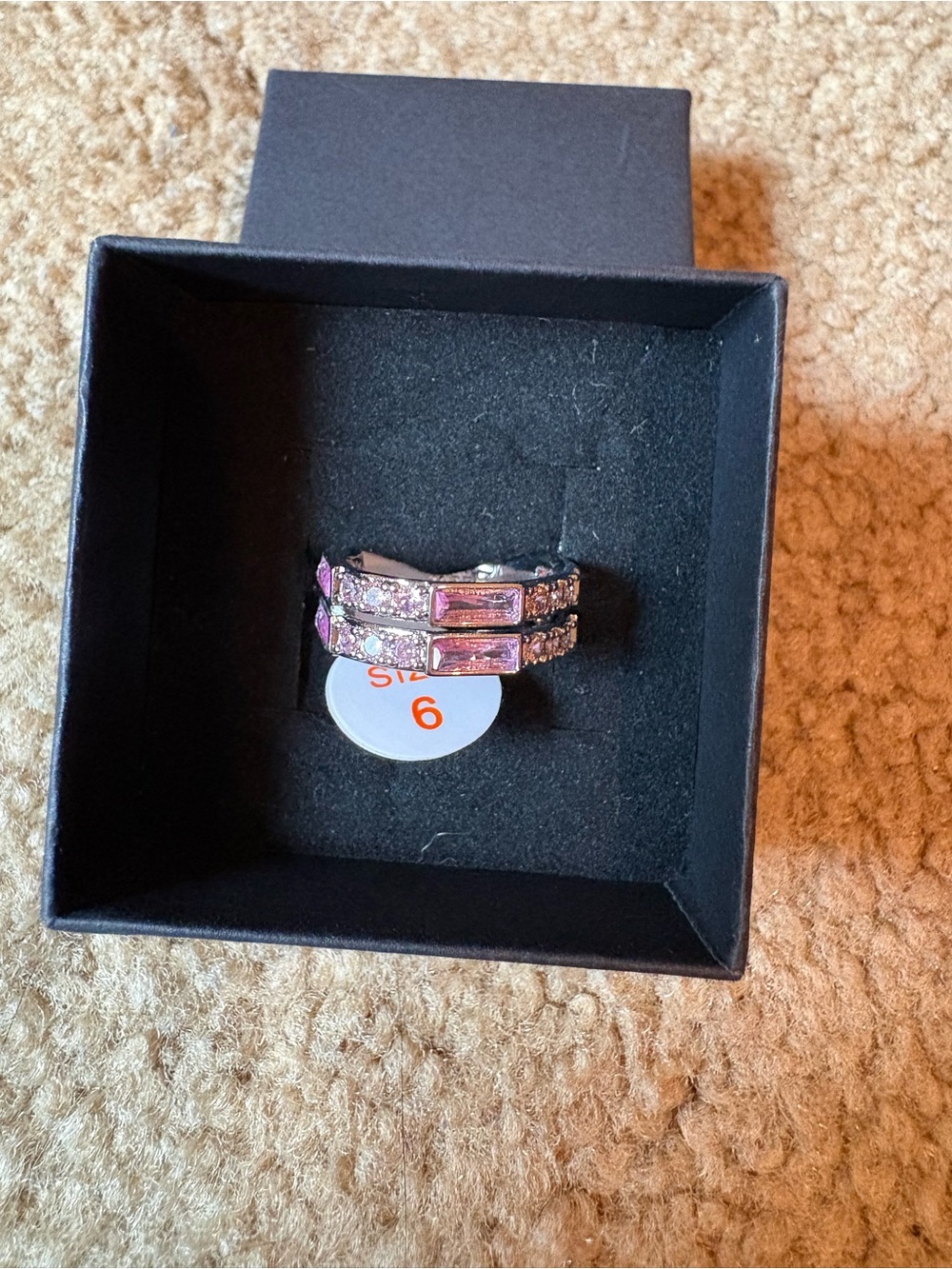Sparkling Pink Crystal Stackable Ring Trio - Size 6